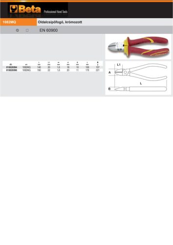 Beta 1082MQ Oldalcsípőfogó, krómozott 160mm