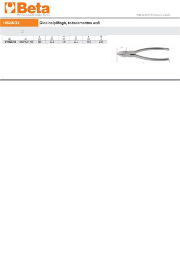 Beta 1082INOX/160 Oldalcsípőfogó, rozsdamentes acél 150mm