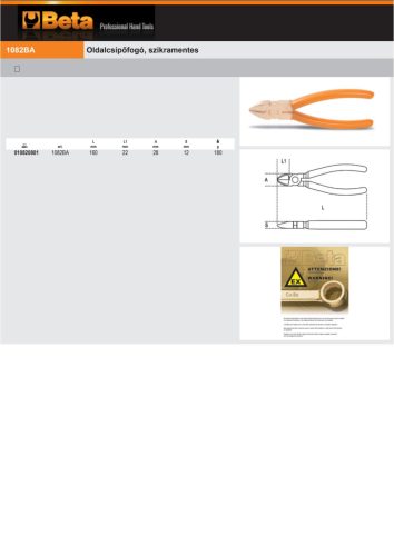 Beta 1082BA 160 Oldalcsípőfogó, szikramentes