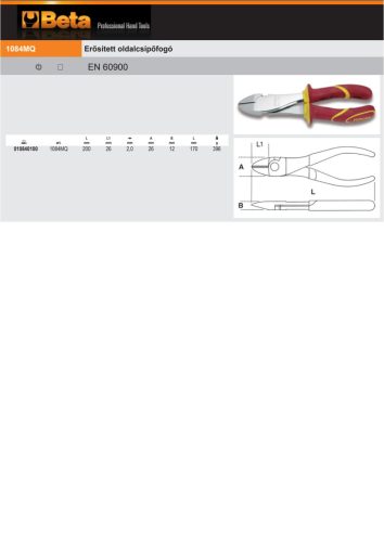 Beta 1084MQ 200 Erősített oldalcsípőfogó 200mm