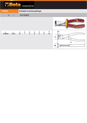 Beta 1088MQ 160 Erősített homlokcsípőfogó 160mm