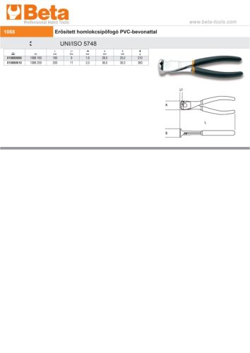 Beta 1088 160 Erősített homlokcsípőfogó PVC-bevonattal