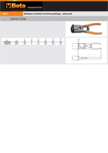 Beta 1092V Áttételes erősített homlokcsípőfogó, lakkozott 180mm