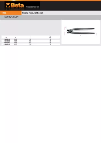 Beta 1098 Rabitz-fogó, lakkozott 220mm