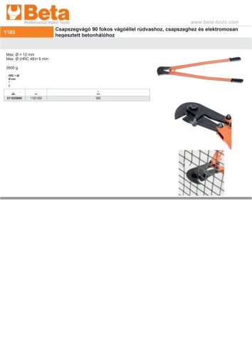 Beta 1103 Csapszegvágó 90 fokos vágóéllel rúdvashoz, csapszeghez és elektromosan hegesztett betonhálóhoz 950mm