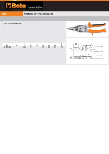 Beta 1122 Áttételes egyenes lemezolló 250mm