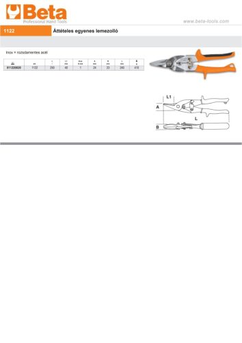 Beta 1122 Áttételes egyenes lemezolló