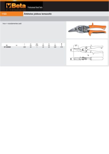 Beta 1123 Áttételes jobbos lemezolló 250mm