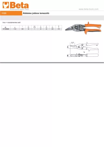 Beta 1123 Áttételes jobbos lemezolló