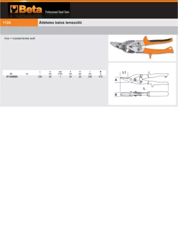 Beta 1124 Áttételes balos lemezolló 250mm