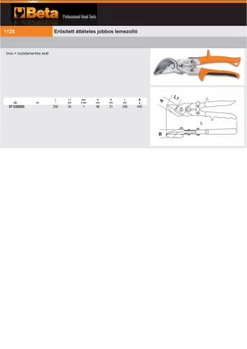 Beta 1125 Erősített áttételes jobbos lemezolló 250mm