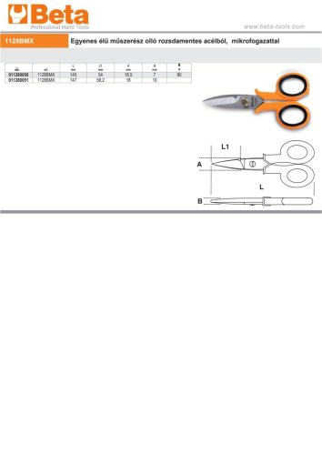 Beta 1128BMX Egyenes élű műszerész olló rozsdamentes acélból, mikrofogazattal 147mm