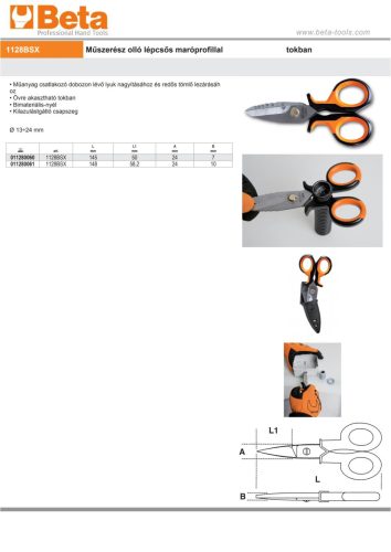 Beta 1128BSX Műszerész olló lépcsős maróprofillal, tokban 148mm