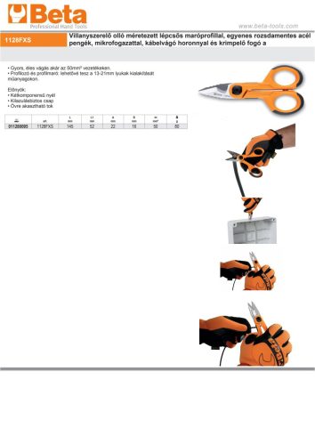 Beta 1128FXS Műszerész olló lépcsős maróprofillal, egyenes rozsdamentes acél él, mikrofogazattal, kábelvágó és krimpelő kábelsarukhoz és csövekhez 145mm
