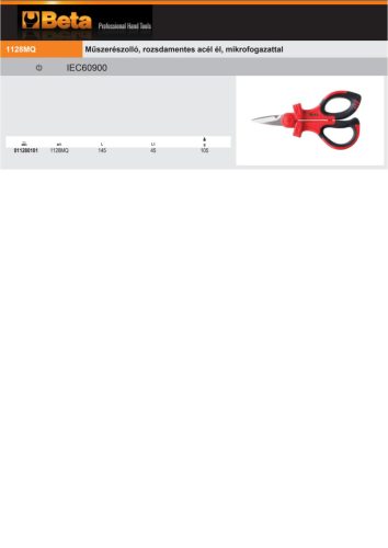 Beta 1128MQ Műszerészolló, rozsdamentes acél él, mikrofogazattal 145mm