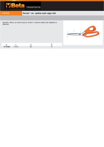 Beta 1131CK Kevlar®- és optikai szál vágó olló 203mm