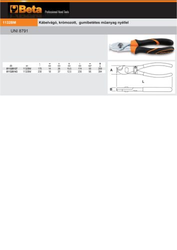 Beta 1132BM 170 Kábelvágó, krómozott, gumibetétes műanyag nyéllel 170mm