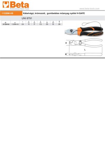 Beta 1132BMHS Kábelvágó, krómozott, gumibetétes műanyag nyéllel 230mm H-SAFE