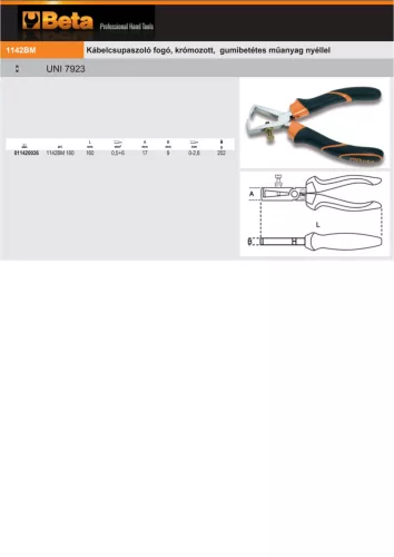 Beta 1142BM 160 Kábelcsupaszoló fogó, krómozott, gumibetétes műanyag nyéllel 160mm