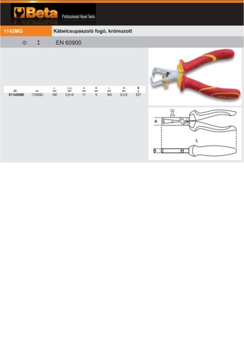Beta 1142MQ 160 Kábelcsupaszoló fogó, krómozott 160mm szigetelt 1000V