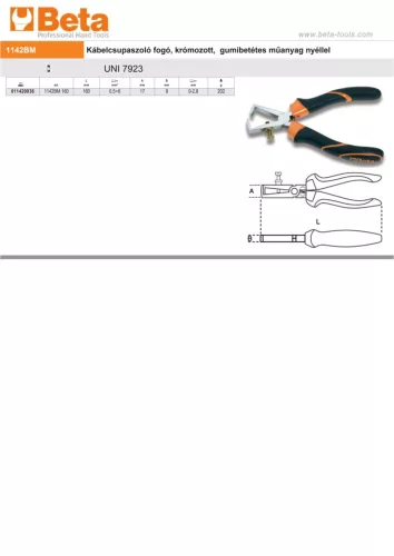 Beta 1142BM 160 Kábelcsupaszoló fogó, krómozott, gumibetétes műanyag nyéllel