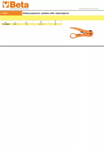 Beta 1144T Kábelcsupaszoló, kábelvágóval, zsebben elférő