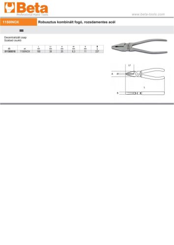 Beta 1150INOX/180 Robusztus kombinált fogó, rozsdamentes acél 180mm