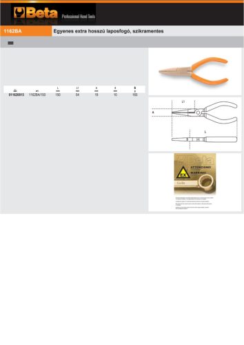 Beta 1162BA Egyenes extra hosszú laposfogó, 150mm szikramentes