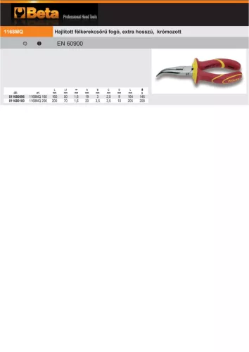 Beta 1168MQ Hajlított félkerekcsőrű fogó, extra hosszú, krómozott 160mm
