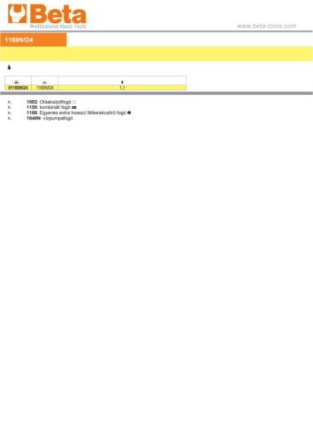 Beta 1169N/D4 4 részes készlet 1 robusztus kombinált fogóból, 1 hosszú félkerekcsőrű fogóból, 1 csípőfogóból és 1 vízpumpafogóból áll, krómozott