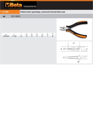 Beta 1171BM Elektronikai laposfogó, polírozott bimateriális szár 130mm