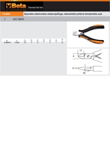 Beta 1183BM Speciális elektronikai oldalcsípőfogó, lekerekített pofával bimateriális szár 120mm