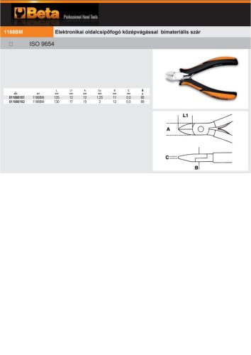 Beta 1188BM Elektronikai oldalcsípőfogó középvágással bimateriális szár 130mm
