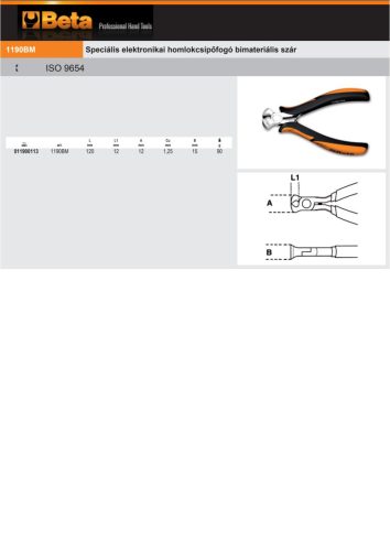 Beta 1190BM Speciális elektronikai homlokcsípőfogó bimateriális szár 120mm
