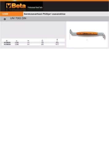 Beta 1238B Sarokcsavarhúzó Phillips®-csavarokhoz PH3-PH4mm