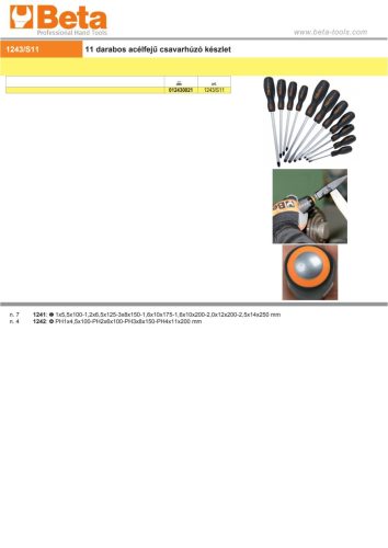 Beta 1243/S11 11 darabos acélfejű csavarhúzó készlet (1241, 1242)