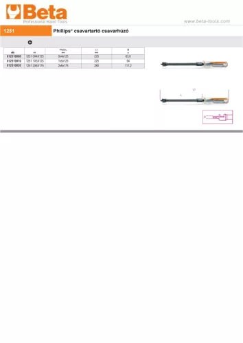 Beta 1251 2X6X175 Phillips® csavartartó csavarhúzó