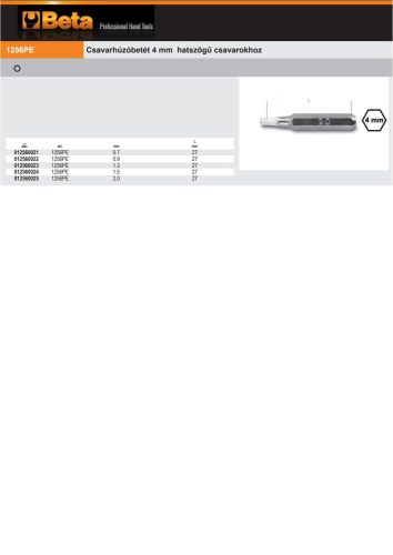 Beta 1256PE Bit hegy 4 mm imbusz fejű csavarokhoz 0.7mm