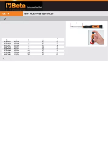 Beta 1257TX Műszerész csavarhúzó Torx® T7
