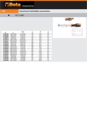 Beta 1260 Csavarhúzó hasítottfejű csavarokhoz 1,2x6,5x125mm
