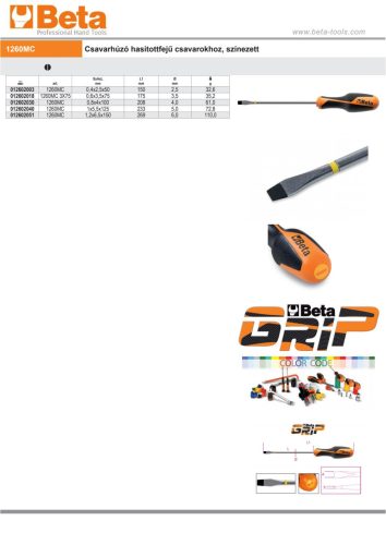 Beta 1260MC Csavarhúzó hasitottfejű csavarokhoz, színezett 5,5x150mm