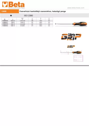 Beta 1260E 12 Csavarhúzó hasitottfejű csavarokhoz, hatszögű penge