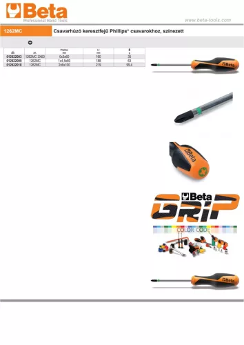 Beta 1262MC Csavarhúzó PHILLIPS® fejű, színezett PH2x6x100mm