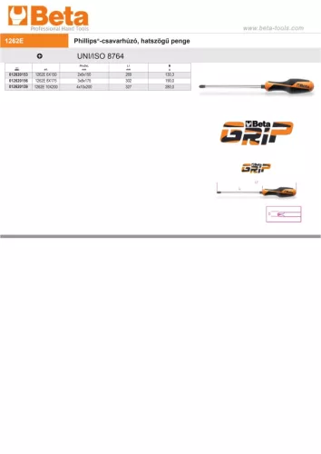 Beta 1262E 10X200 Phillips®-csavarhúzó, hatszögű penge PH4x200mm