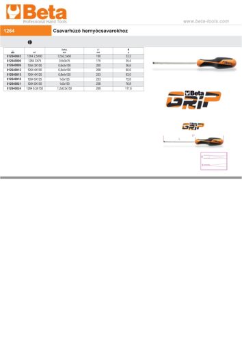 Beta 1264 5X125 Csavarhúzó hernyócsavarokhoz