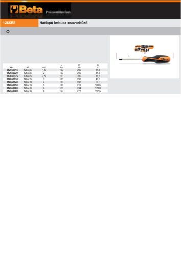 Beta 1265ES Hatlapú imbusz csavarhúzó  1,5mm