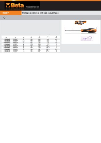 Beta 1266BP Hatlapú gömbfejű imbusz csavarhúzó  2mm