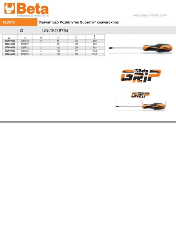 Beta 1269PZ 1 Csavarhúzó Pozidriv®és Supadriv® csavarokhoz