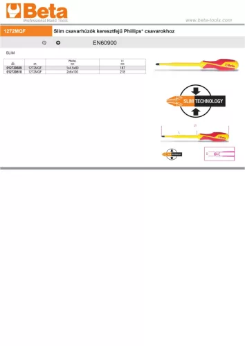 Beta 1272MQF  Csavarhúzó PHILIPS® csavarokhoz szigetelt PH1X4,5X80mm