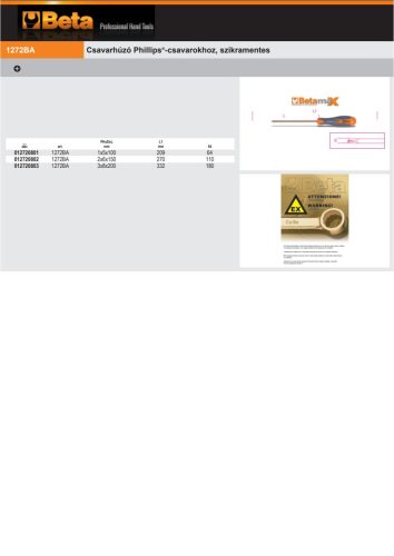 Beta 1272BA Csavarhúzó Phillips®-csavarokhoz, szikramentes PH1x5x100mm